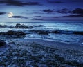 Sea shore with stones after the storm at night Royalty Free Stock Photo